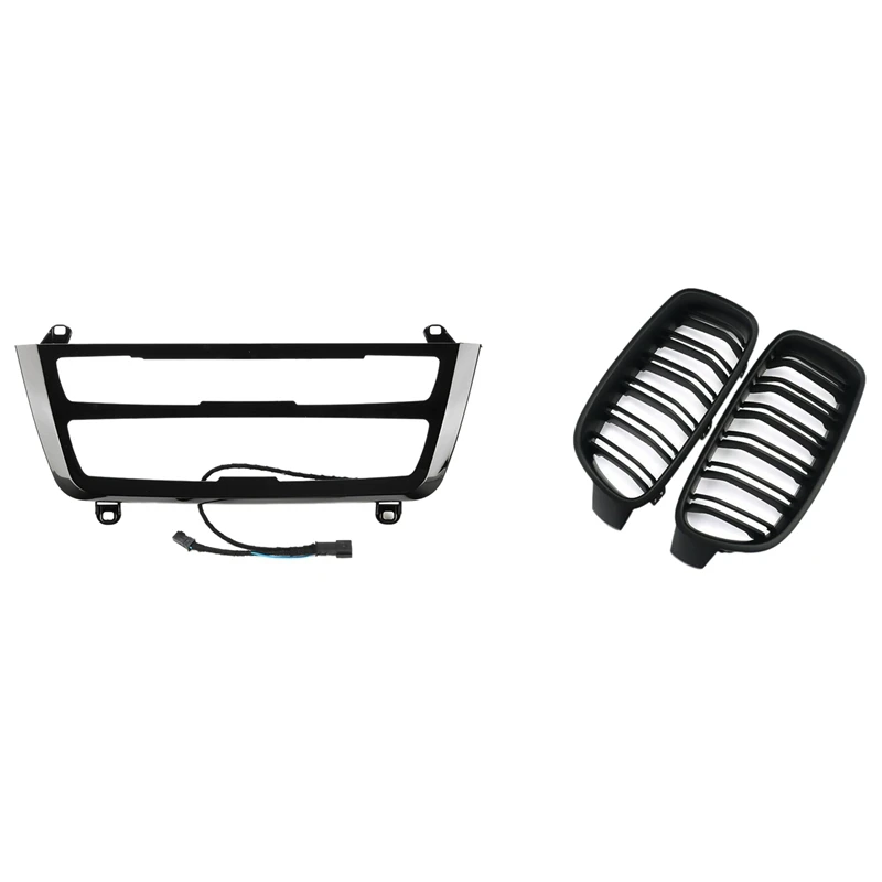 

Front Kidney Grille Grills With Double Color AC/Radio Trim, Dual LED Luminescent Bezel,For BMW F30 F35 328I 335I 12-16