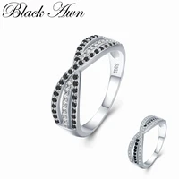 black awn classic 2 4g 925 sterling silver fine jewelry bague round black spinel engagement rings for women bijoux c442