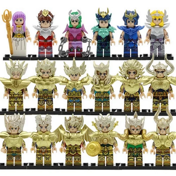 18pcs 6 шт./партия, Золотая фигурка Святого Сейя из мультфильма, Athena Shiryu Mu SAGA Aioria Shaka Dohko Milo Aiolos, строительные блоки, модель, кирпичи, игрушки - Цвет: 18pcs