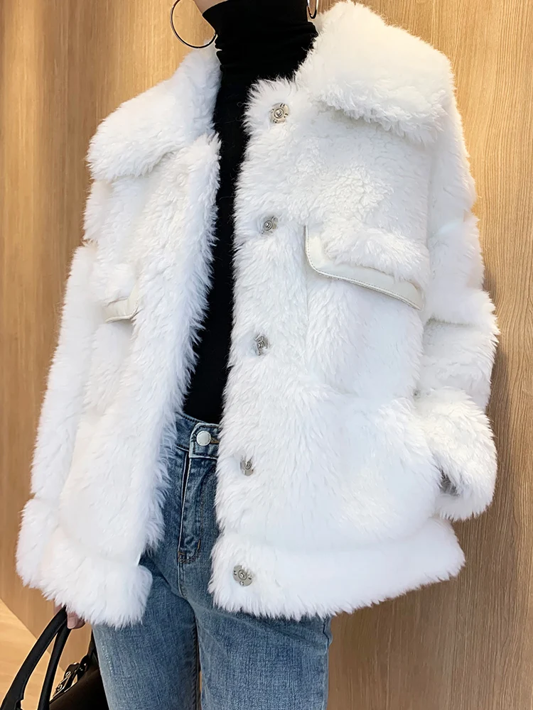 100% Sheep Shearing Jacket Women Winter Clothes 2020 Korean Elegant Real Fur Coat Female Vintage Wool Tops Hiver 19912 | Женская одежда