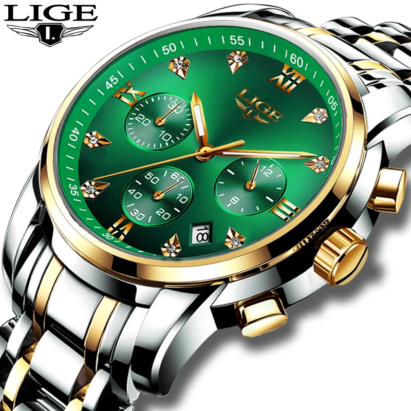 2020 LIGE New Business Watches Mens Stainless Steel Waterproof Date Clock Fashion Quartz Men Watch Chronograph Relogio Masculino