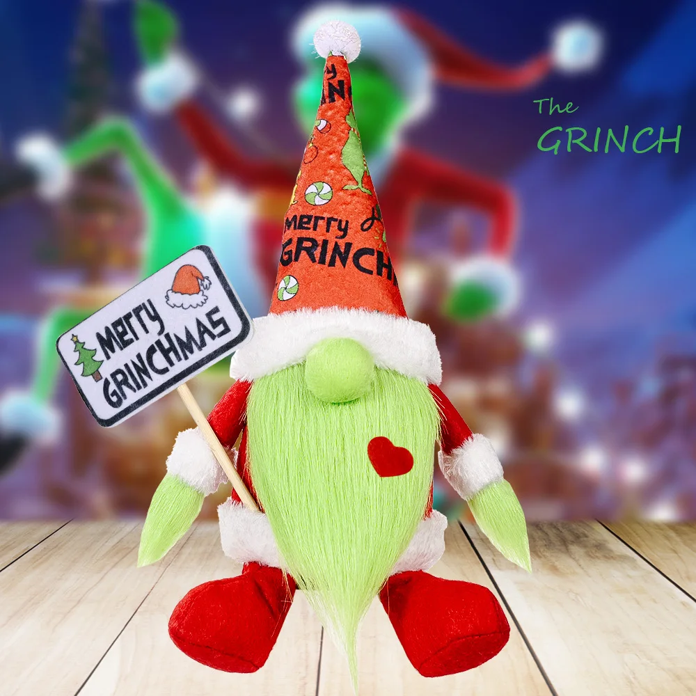Green Grinch Sitting Doll Ornament  Merry Christmas Green Hair Monster Doll Decorations for Home Xmas for Navidad Ornament