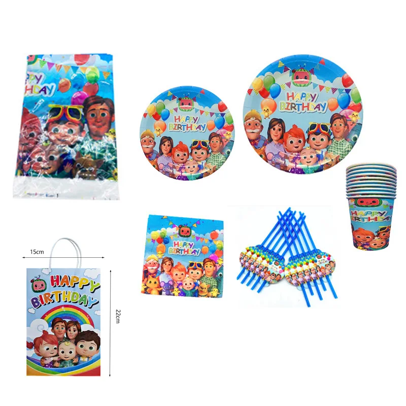 

93 см, товары для дня рождения Cocomelon, семейные тематические скатерти Cocomelon, тарелки, чашки, соломинки, пакеты для конфет