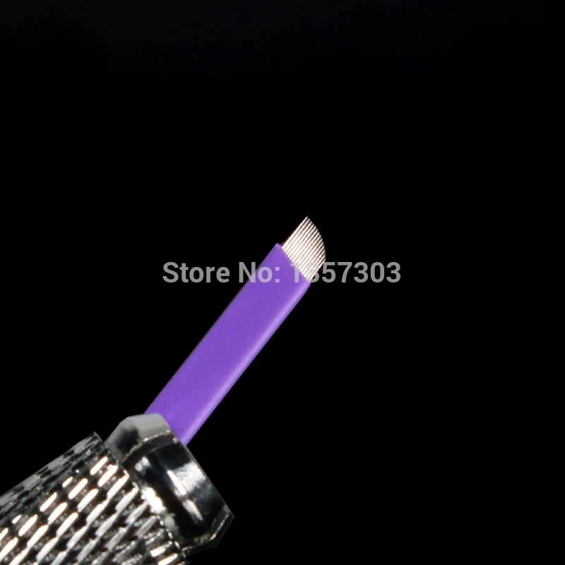 100pcs Super sharp0.18 Tattoo Needle Accessories Permanent Makeup Sterilized Purple 14pins Microblading Blade For Eyebrow Lip-B5 | Красота и