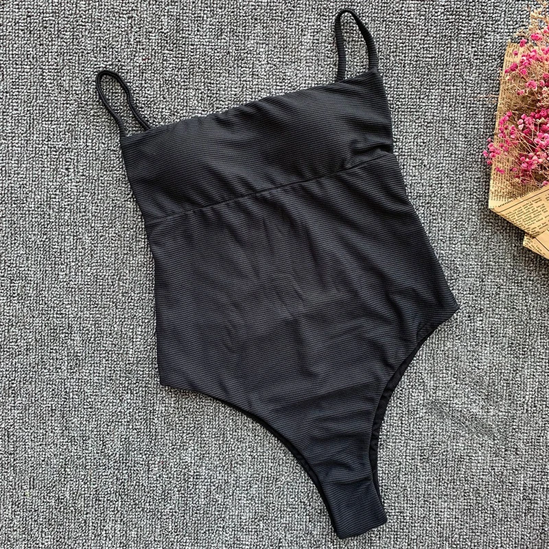 Цельный однотонный купальник на бретельках женская сексуальная пляжная одежда с