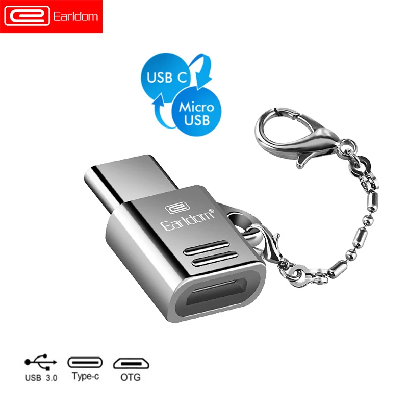 Серебристый Earldom usb type C Мужской к Micro USB Женский type-c адаптер Разъем для зарядки Micro usb конвертер typec - Цвет: Серебристый