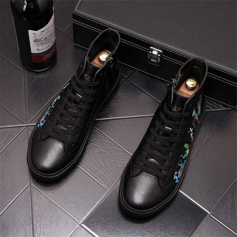 spesifikasi Fashion Mewah Kulit Pria Tinggi Atasan Hip Hop Pergelangan Kaki Martin Boots Punk Designe Flat Zapatillas Hombre