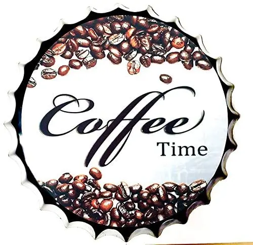 Retro Sign Coffee Time Bottle Caps Retro Metal Tin Sign Diameter Home Decor Bar Plaque Lounge Man Cave Garage Decor