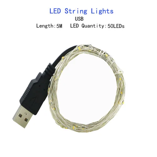 USB 5V-5M 1/2/5/10 м светодиодный Медный провод строки праздничное освещение лампа гирлянда светодиодная гирлянда для Рождество Свадебная вечеринка внутренней отделки - Испускаемый цвет: USB 5V-5M