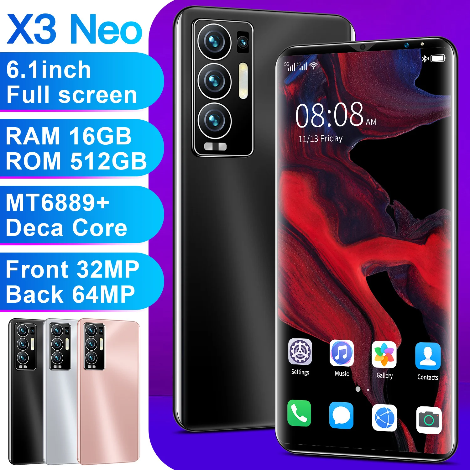 

Смартфон 5G APPO X3 Neo, 6,1 дюйма, 16 ГБ, 512 ГБ, 32 МП, 64 мп, 6000 мАч, Snapdragon 888, Face ID, Android 11