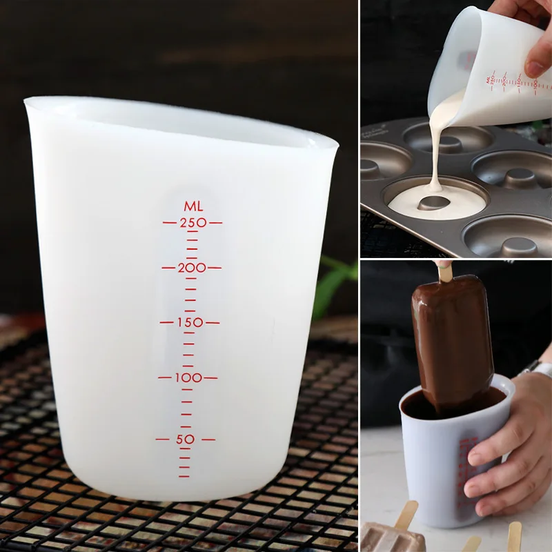 

250ml Silicone Measuring Cup Flexible Chocolate Butter Flour Measuring Cups Kitchen Measure Cup Beaker Baking Tools Accessories