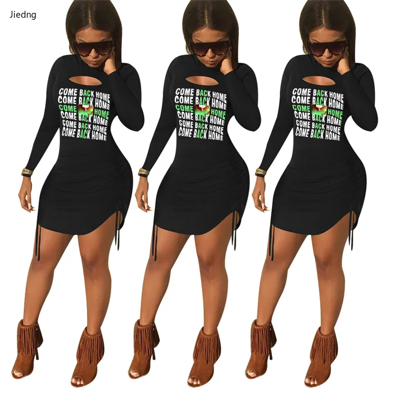 

Соблазнительное облегающее платье с длинным рукавом, однотонное женское платье с принтом букв на весну и осень, плиссированное повседневно...