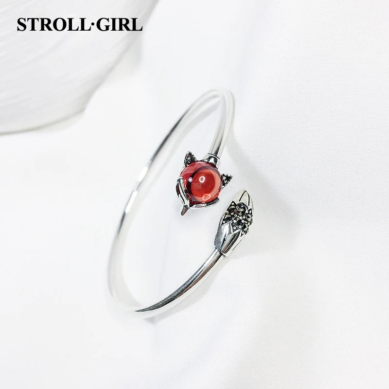 Strollgirl Лидер продаж винтажные Серебристые кулоны 100% 925 Красный камень браслет с