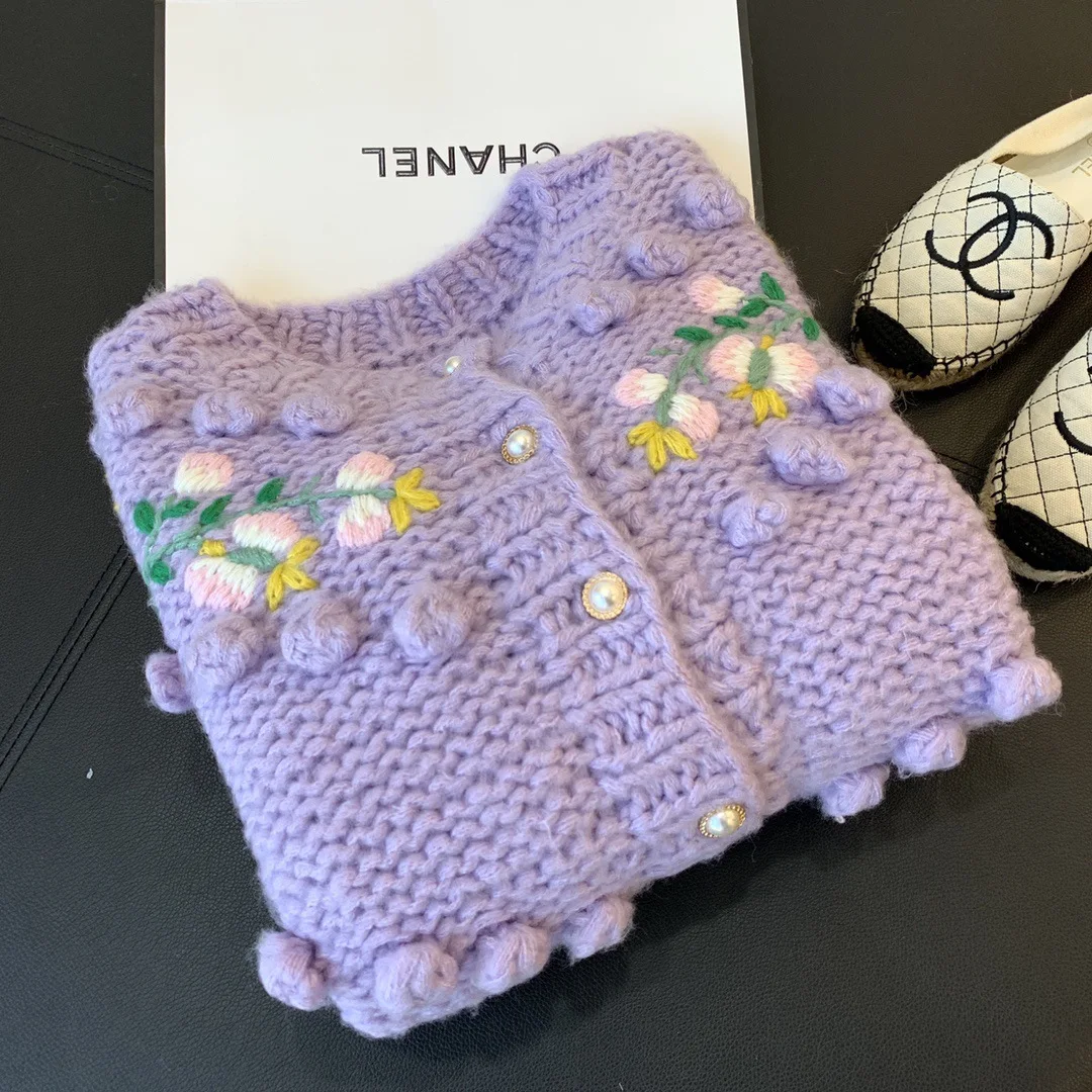 Женский вязаный кардиган ручной работы плотный крючком свитер с объемными