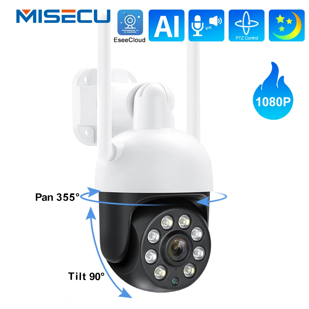

MISECU PTZ IP Camera Wifi Outdoor AI Human Detection 1080P Wireless Security CCTV Camera P2P Two-way Audio Wifi Camera
