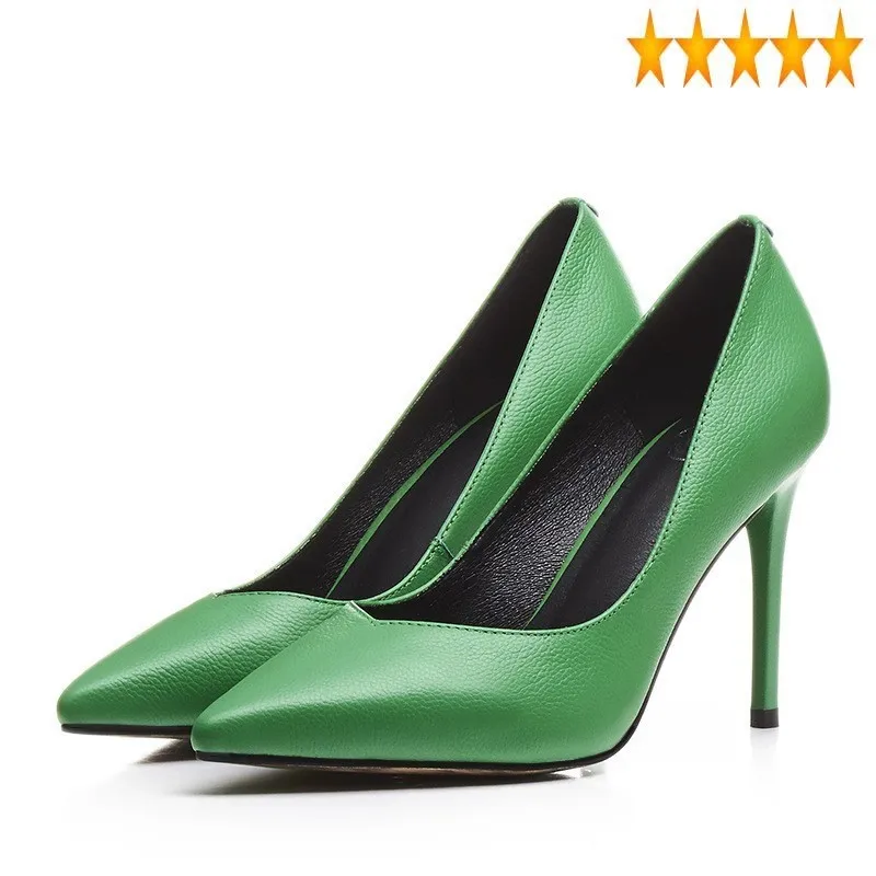 

Toe Fashion Pointed Genuine Leather Ladies Pumps High Sexy Stiletto Heels Shallow Office Work Shoes Femme 34-39