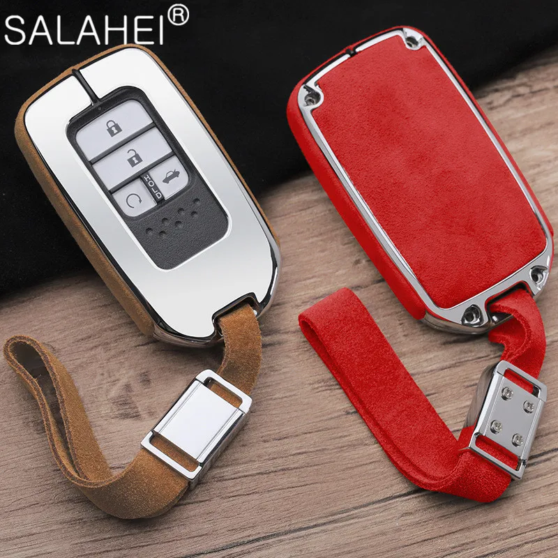 

Zinc Alloy Leather Metal Car Key Case Full Cover For Honda 2016 2017 CRV Pilot Accord Civic Freed Remote Key Jacket 4 Buttons
