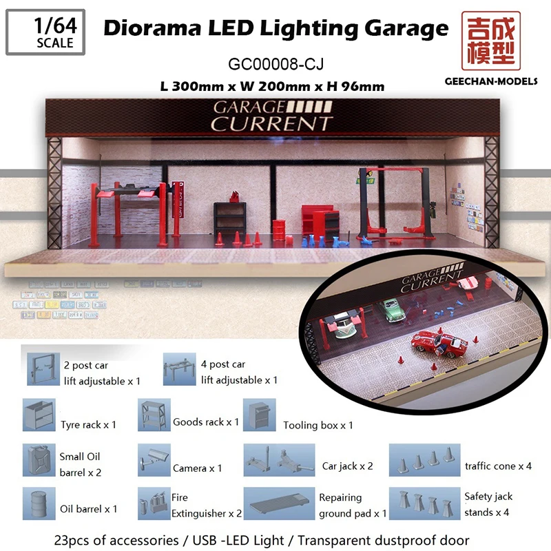 

GEECHAN Diorama 1:64 Model Car Assembly LED Lighting Garage Display Vehicle Parking Lot Collection - GC00008