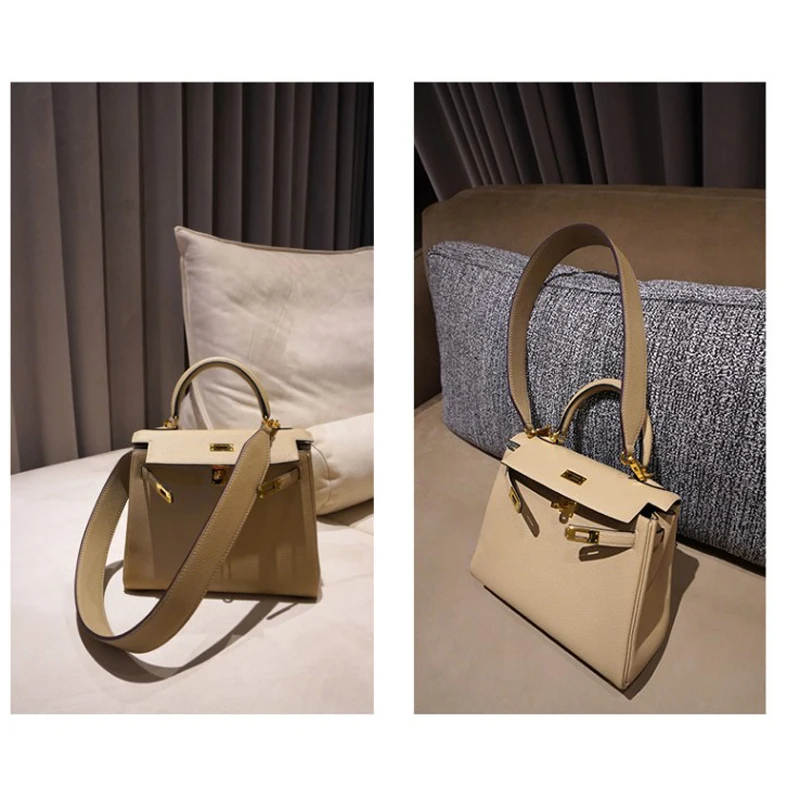 Custom Kelly Bag Shoulder Strap Bag Strap Vegetable Tanned Cowhide Togo Lychee Pattern Diagonal Shoulder Bag Strap