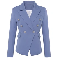 high street new fashion 2021 stylish blazer jacket womens silver lion buttons double breasted blazer outer wear