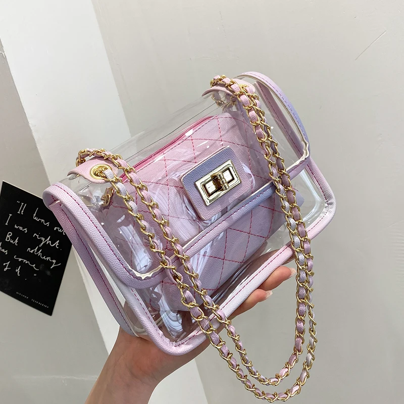 

Transparent PVC Design Women Shoulder Bags Small PU Leather Beach Crossbody Bags for Female Summer Chain Flap Bags Handbags