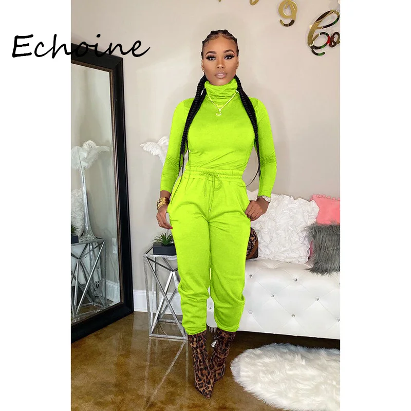 Повседневная Женская водолазка набор повязка брюки-карандаш костюм однотонный