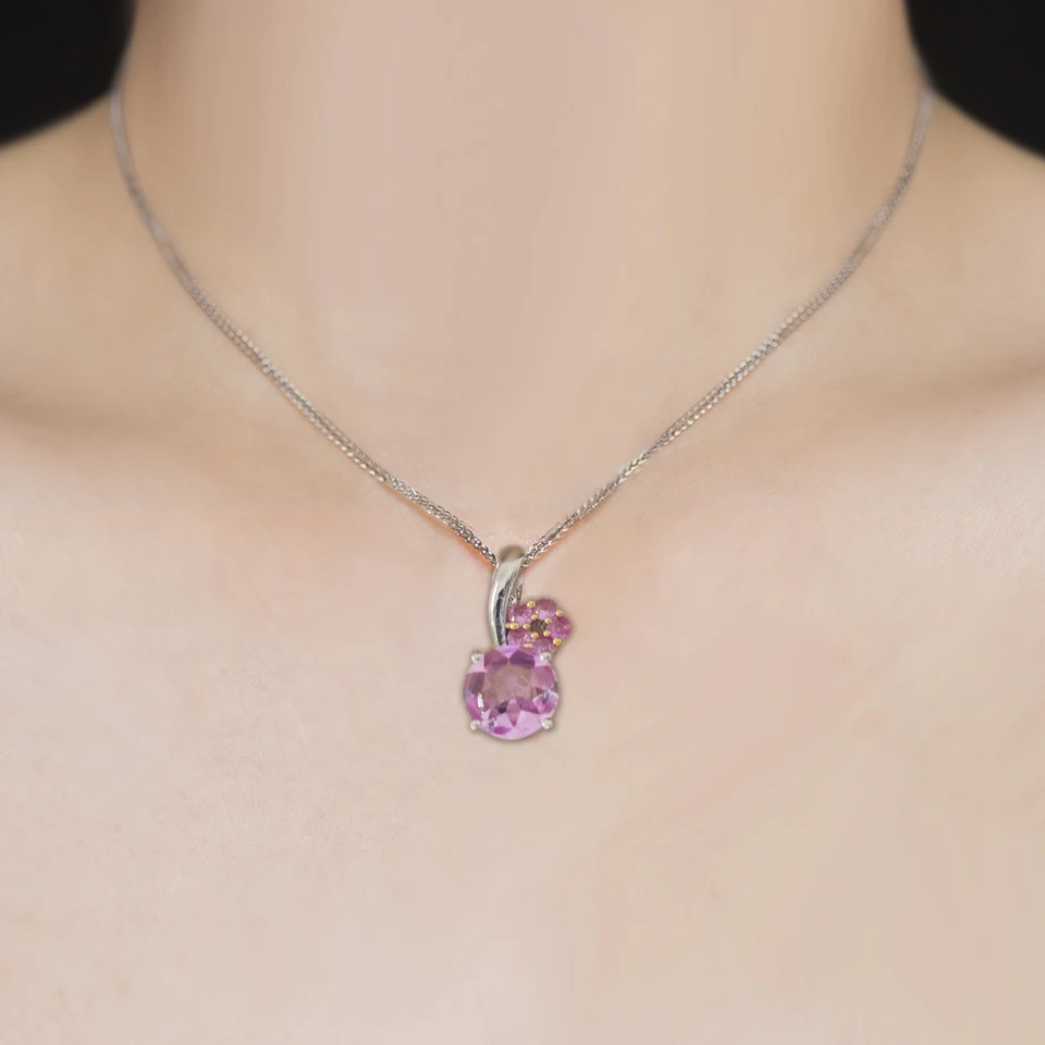 

natural pink topaz flower pendant necklace 925 sterling silver RD 10.0mm gemstone fine jewelry for women girls cute pendants new