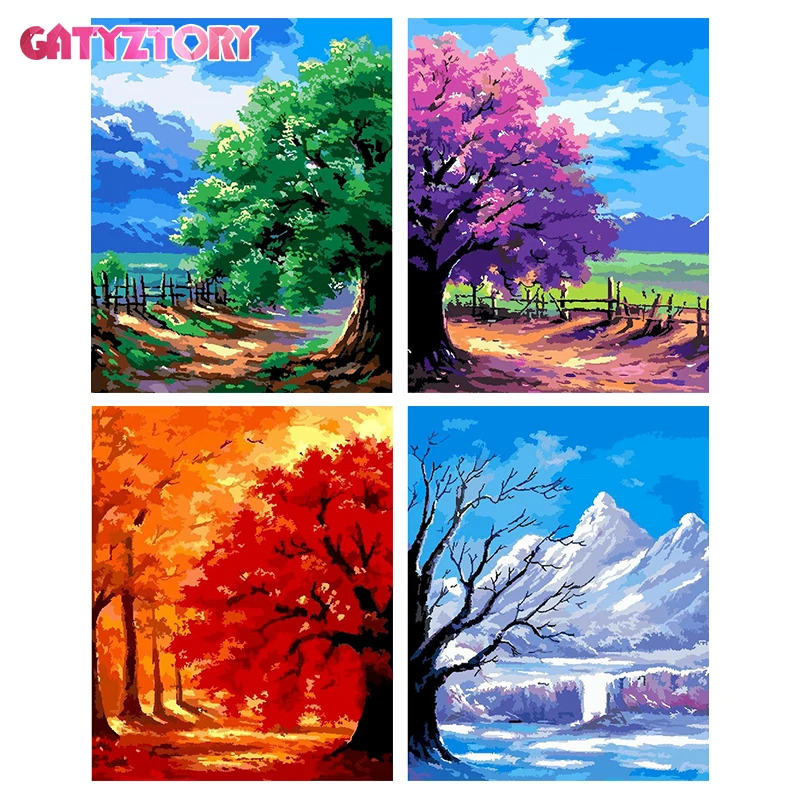 

GATYZTORY Рамка DIY Краска по номерам, четыре сезона, искусственная роспись по номерам на холсте, искусственная роспись, домашний декор