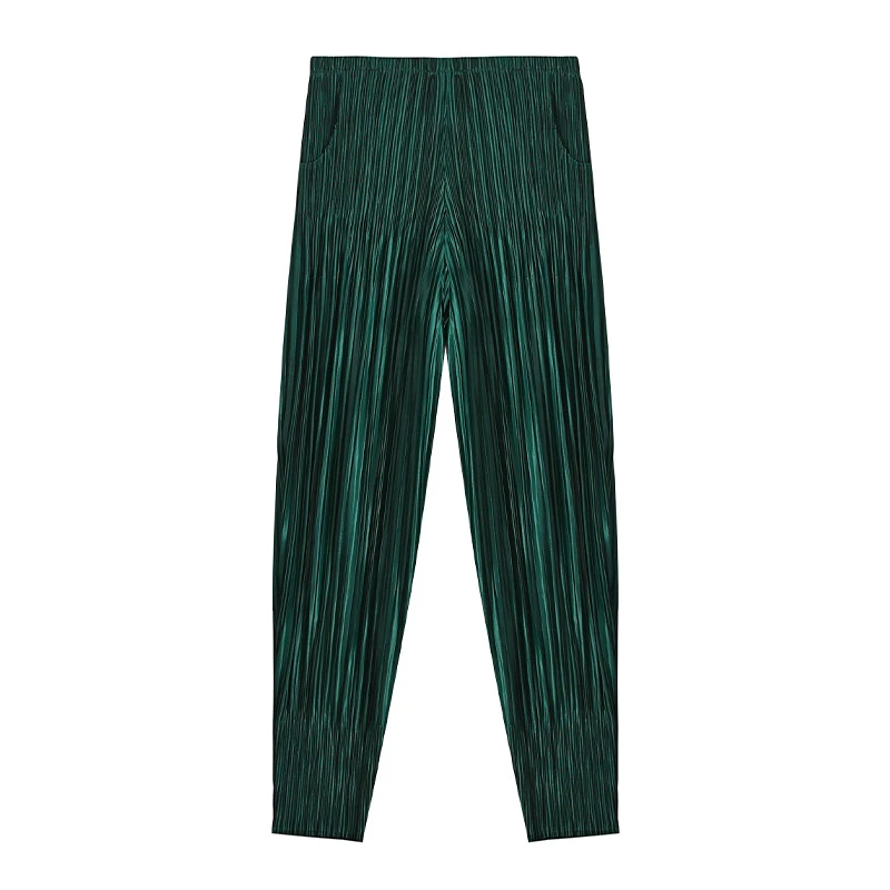 

New Spring Summer Women's Pants Cropped Trousers Loose Female Bloomers Pleated Pants Lady Long Pants High Waist Ankle Lengh Pant
