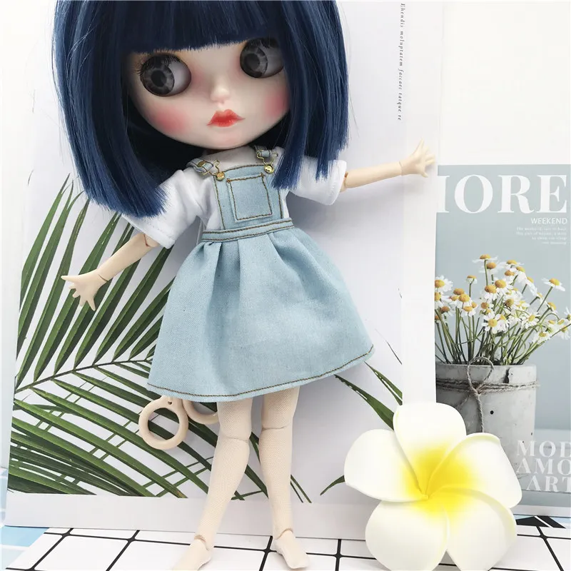 Blyth-ropa para mu&ntilde;ecas, Vestido con tirantes de fresa, Falda vaquera de alta calidad, se adapta a 30cm, 1/6 BJD SD, ropa para mu&ntilde;ecas, 1/6-5