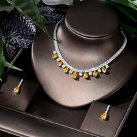 hibride shiny yellow water drop cubic zirconia women party necklace earrings set brazillian wedding bridal jewelry sets n 977