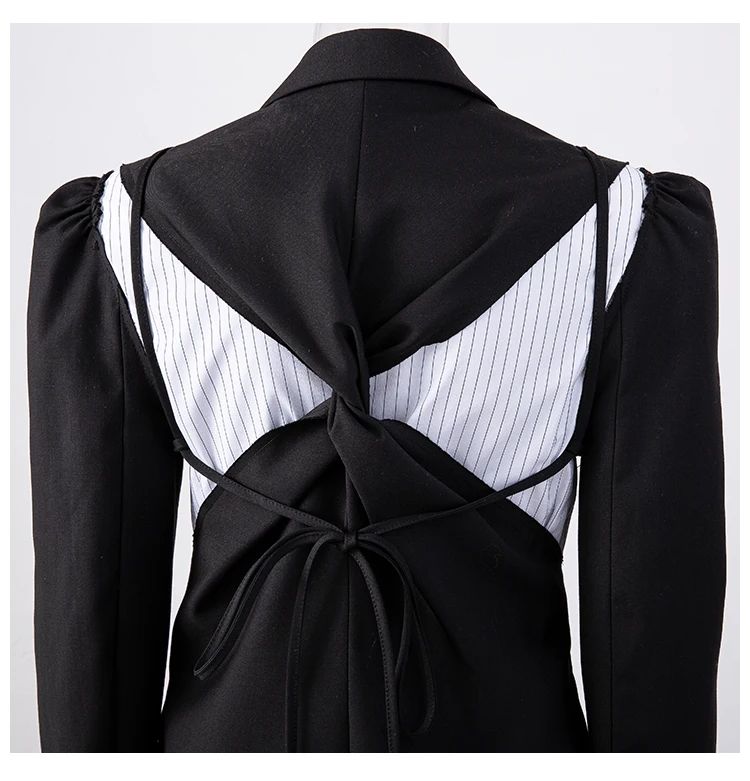 

[DEAT] 2021 New Spring Fashion Women Blazer Notched Collar Hollow Out Creative Modeling Street Black Contrast Suit Female GX1216