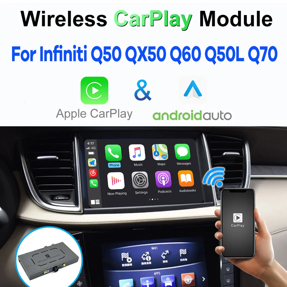 

Wireless CarPlay for Infiniti Q50 QX50 Q60 Q50L QX60 Q70 2015-2019 Android Auto Module Box Video Interface Mirror-Link Wireless