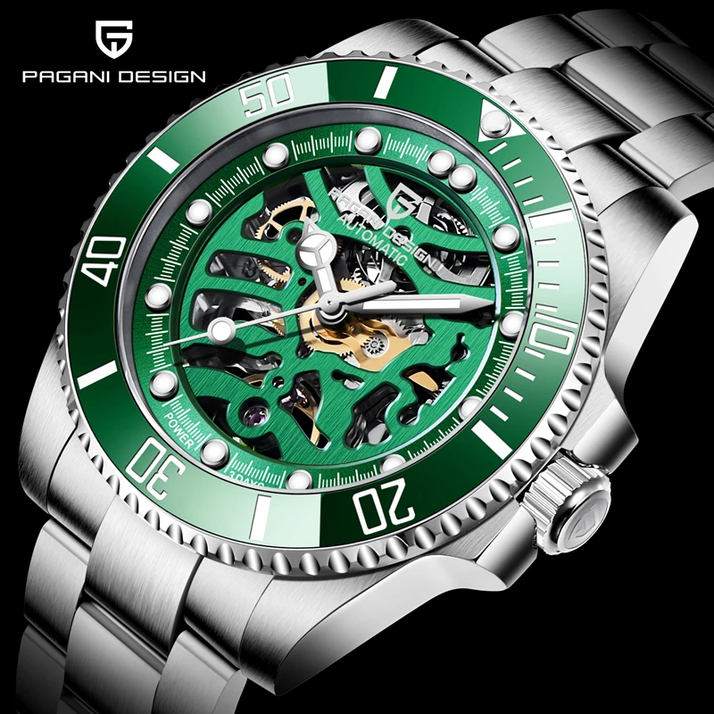 PAGANI DESIGN Brand Men's Military Sport Watch Cutout Automatic Mechanical Watches Waterproof Stainless Steel Luxury Men Watch