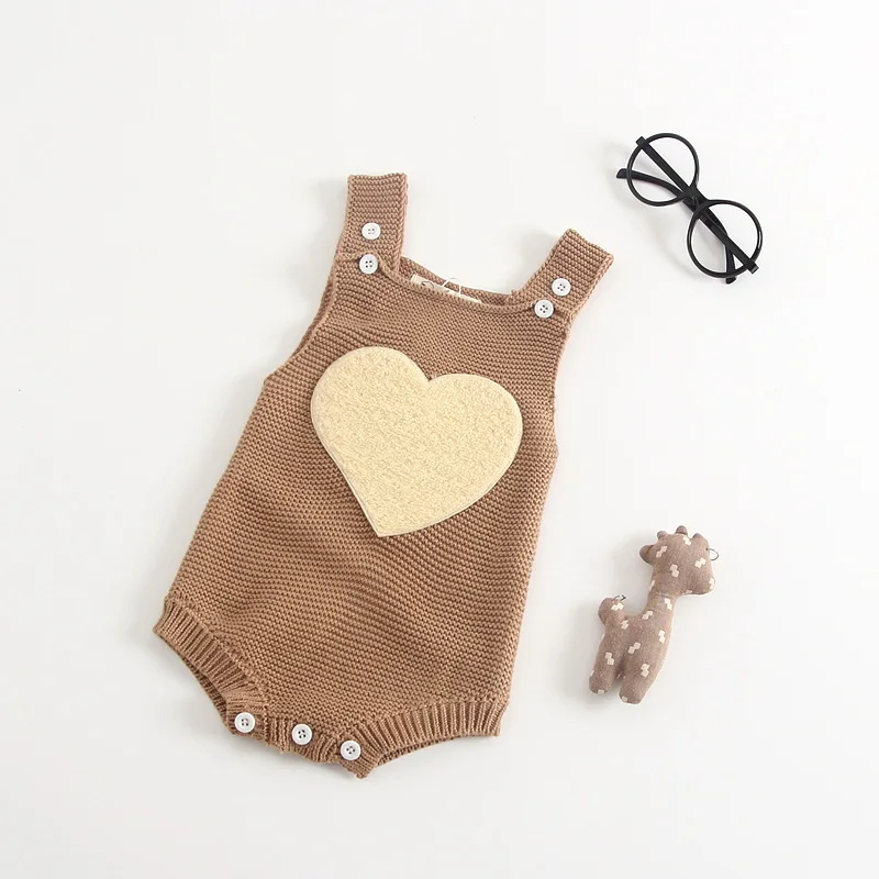 

AA Newborn Sleeveless Bodysuit Knitted Love Pattern Bodysuit Adjustable Button Clothing One Piece Clothes Unisex Baby Jumpsuit