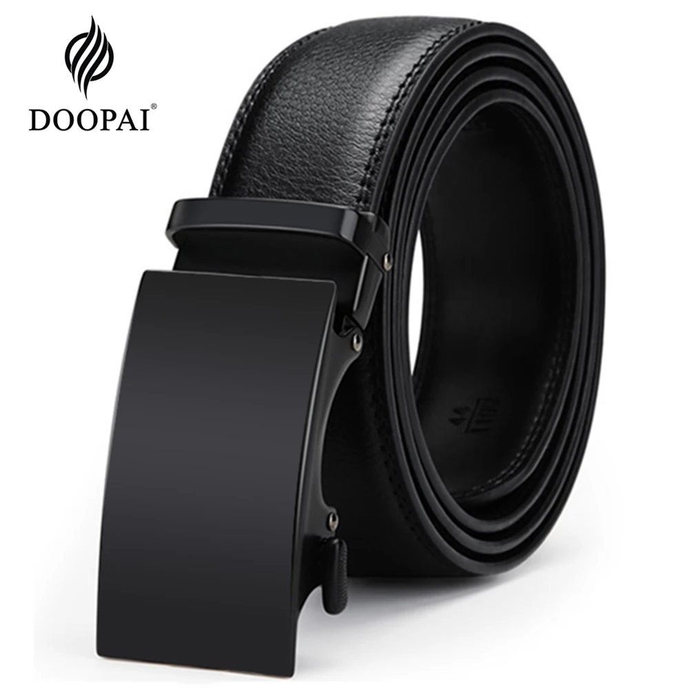 DOOPAI Genuine Leather Belt Men's Belt Cow Leather Belts Fashion Automatic Buckle Black Leather Belts For Men 3.5cm Width