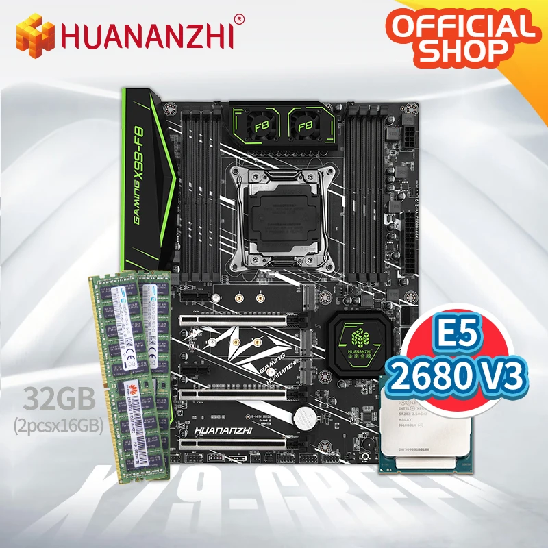 HUANANZHI X99 F8 материнская плата с Intel XEON E5 2680 V3 2*16 Гб DDR4 RECC память комбинированный