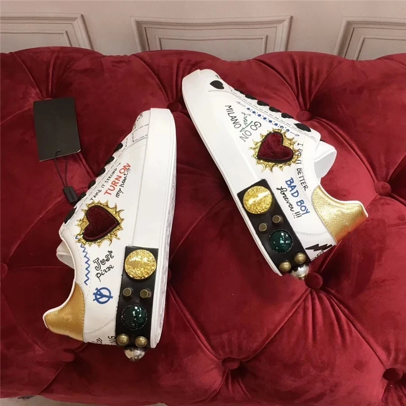 

Women Sneakers Ladies Shoes Lace-up White Casual Shoes Breathable Flat Shoes Mental Decoration 2021 Fashion Designer