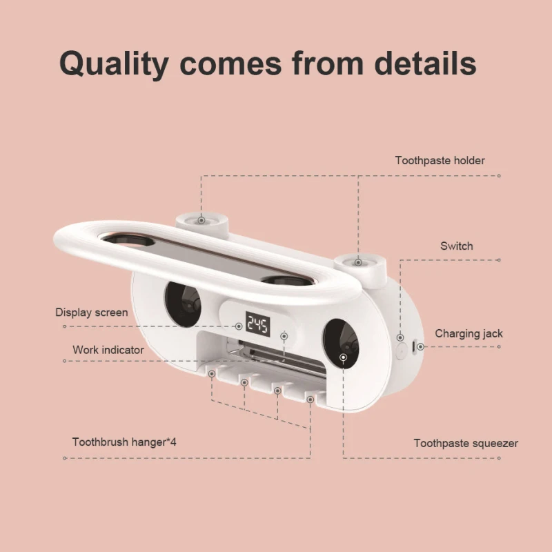 

Ultraviolet Toothbrush Sterilizer USB Charging Multifunctional Automatic Toothpaste Dispenser Electric Toothbrush Storage Rack