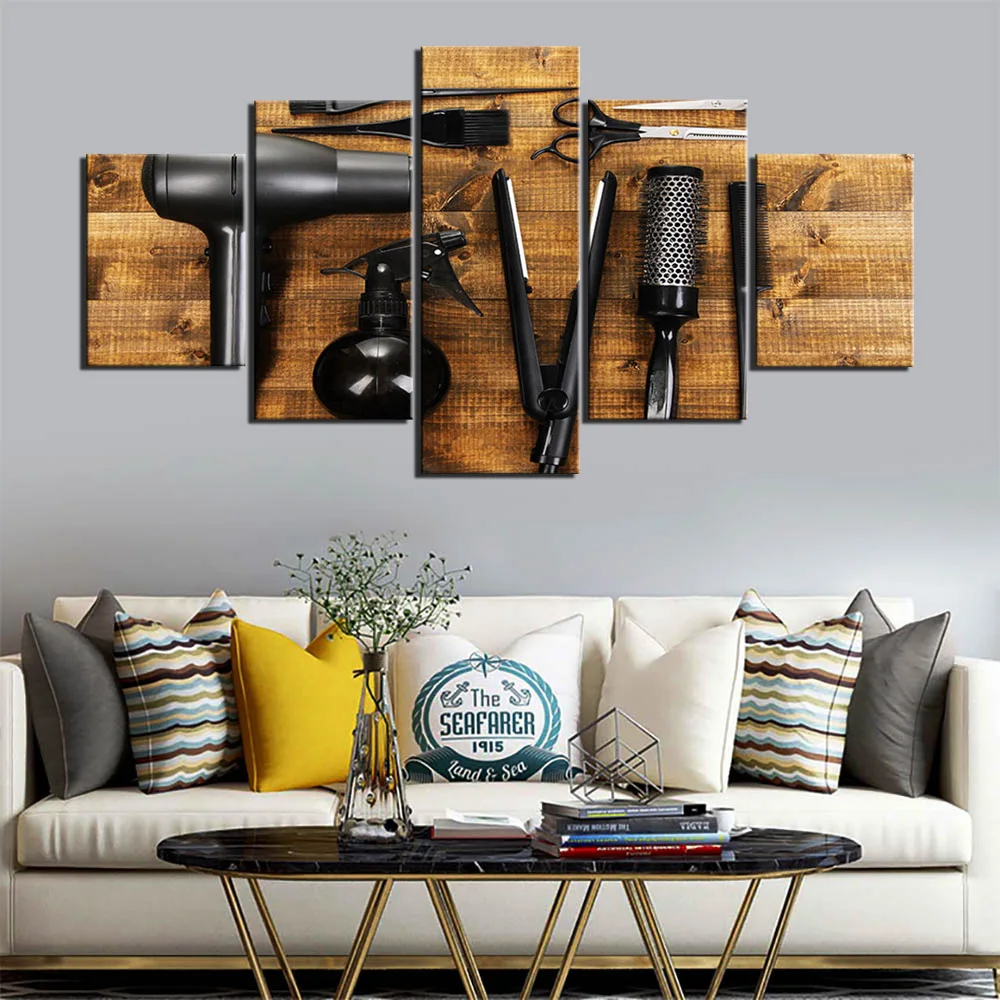 

No Framed Canvas 5 Pcs Hairdresser Barber Tools Hair Shop Pictures Wall Art Home Decor Posters Paintings Living Room Decoration