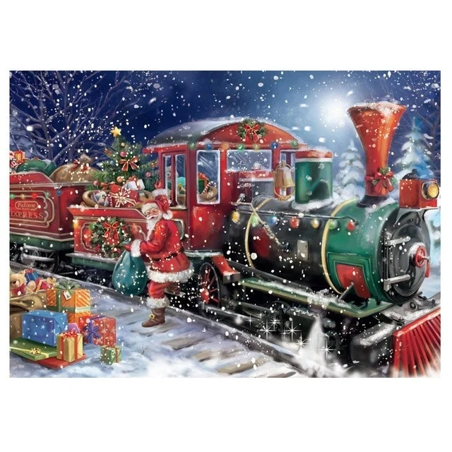 

New 5d Diy Diamond Painting Christmas Full Rhinestone Diamond Mosaic Santa Claus Train Diamond Embroidery