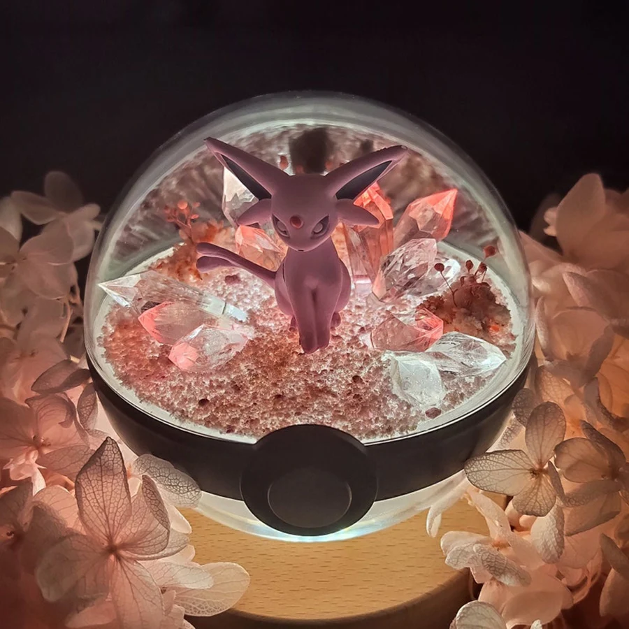 

Takara Tomy Pokemon Ball Espeon Pokeball With USB LED Light Stand Handcraft Wooden Base DIY Toys Brinquedos Christmas Gifts