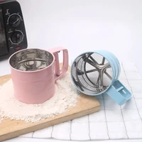 semi automatic handheld stainless steel mesh flour sifter baking icing sugar shaker sieve cup shape bakeware baking pastry tools
