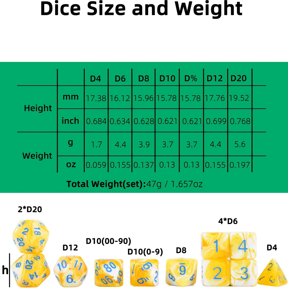 

11pc RPG Dice Set with Velvet Pouch for Tabletop Games DnD 5e Game