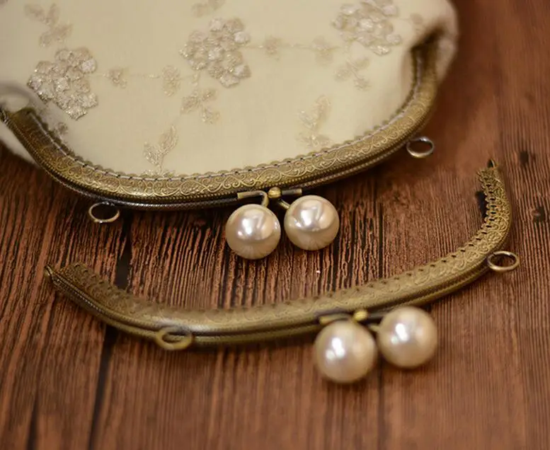 10pcs/lot 8.5cm 12.5cm 16.5cm 20.5cm 24.5cm Metal Purse Frame Handle for Clutch Bag Handbag Accessories White Pearl