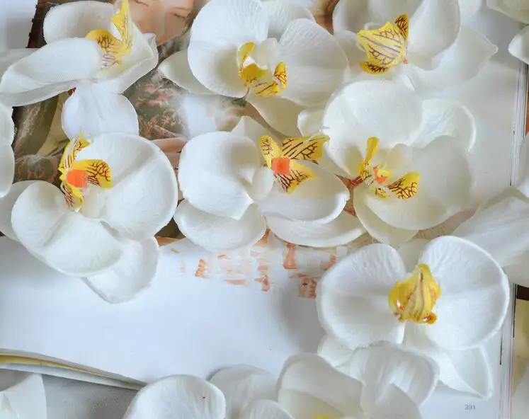 Cheap Orchid White Бабочка Орхидея головы 13 см/11 см шляпа одежда DIY Высокое качество шелковые цветы для дома Свадебные украшения Искусственный Цветок голова - Цвет: Cheap Orchid White