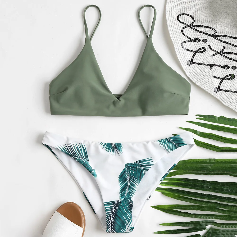 ZAFUL Женский комплект бикини с принтом в виде листьев летние повседневные