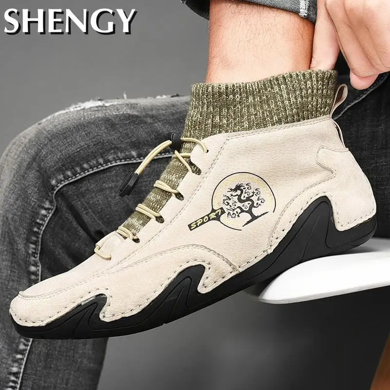 Мужские Водонепроницаемые кожаные ботинки серые очень теплые зимние с мехом