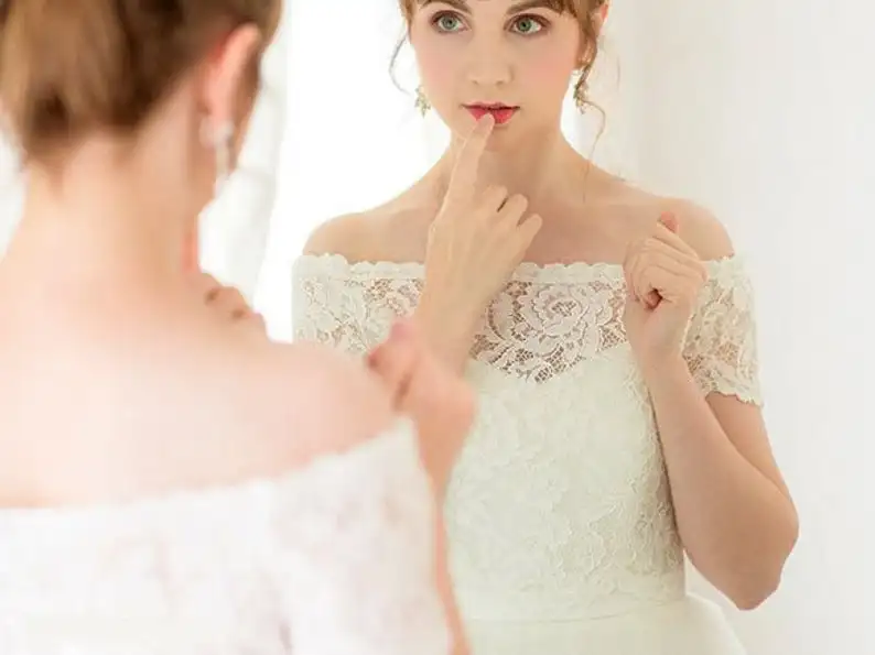 Женский кружевной свадебный болеро с открытыми плечами коротким рукавом и