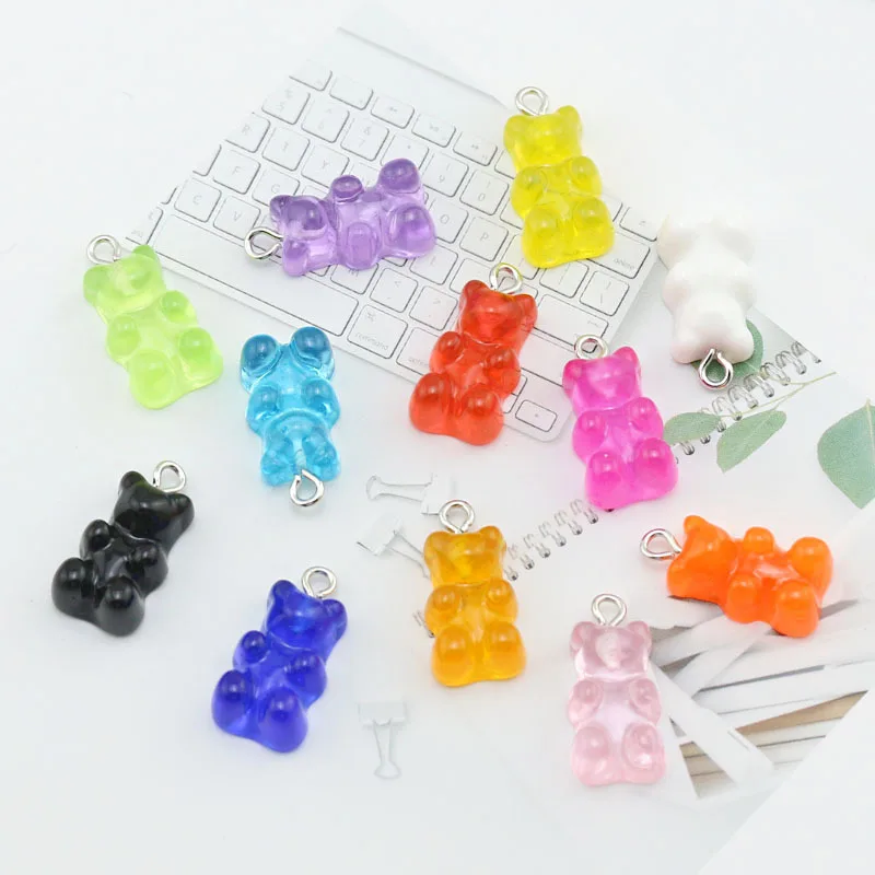 

10 Pcs 17*11mm Bear Charms Resin Cabochons Glitter Gummy Candy Necklace Keychain Pendant DIY Making Accessories